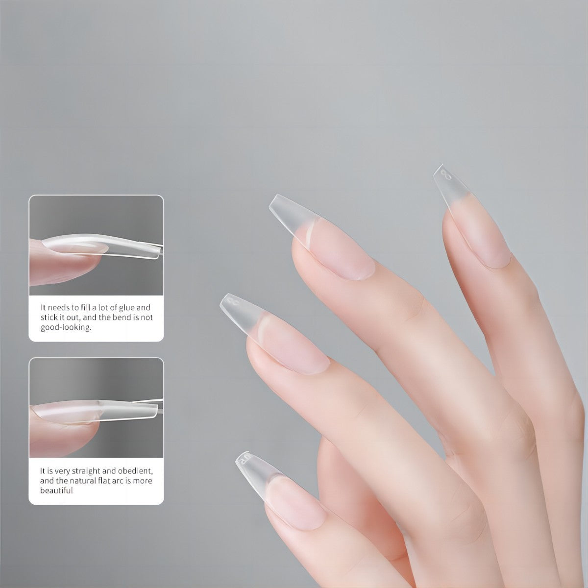 Matt Long coffin | Medium Stiletto Nail Jelly Tips 308Pcs Pre Etched Press on Nail