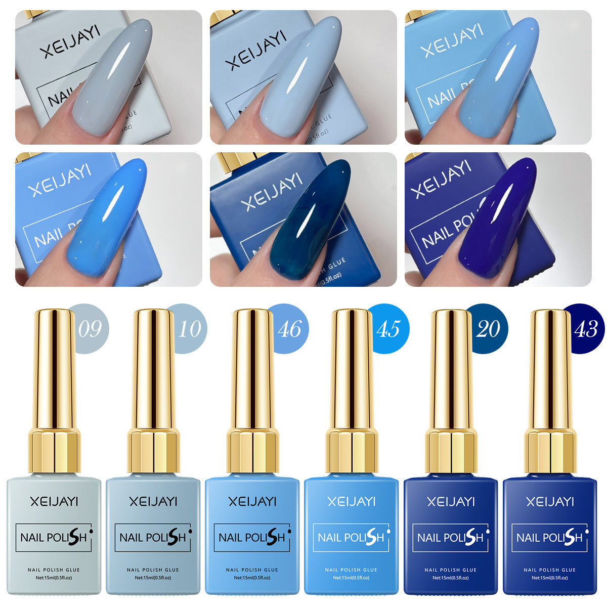 6PCS Blue Gel Nail Polish Set – Icy, Denim, and Navy Shades for Trendy Nails