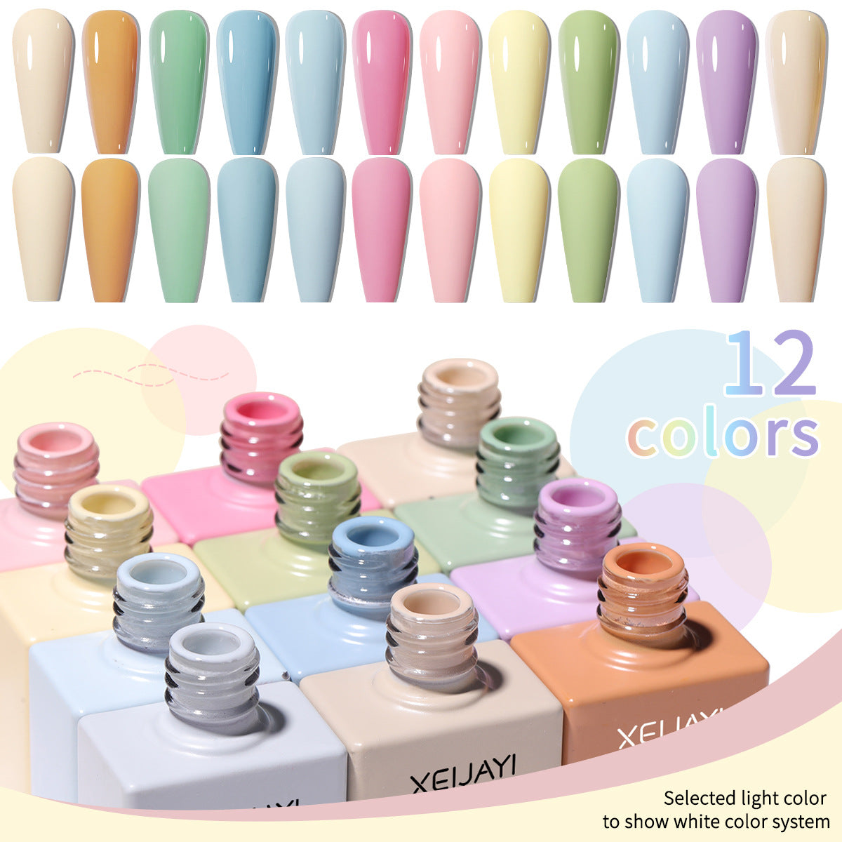 12 Colors Pastel Gel Nail Polish Set – Soft Candy Colors Soak-Off UV Gel for Salon & DIY Nail Art