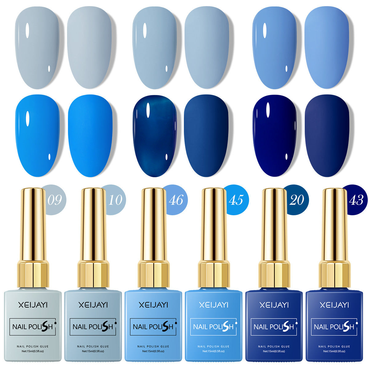 6PCS Blue Gel Nail Polish Set – Icy, Denim, and Navy Shades for Trendy Nails