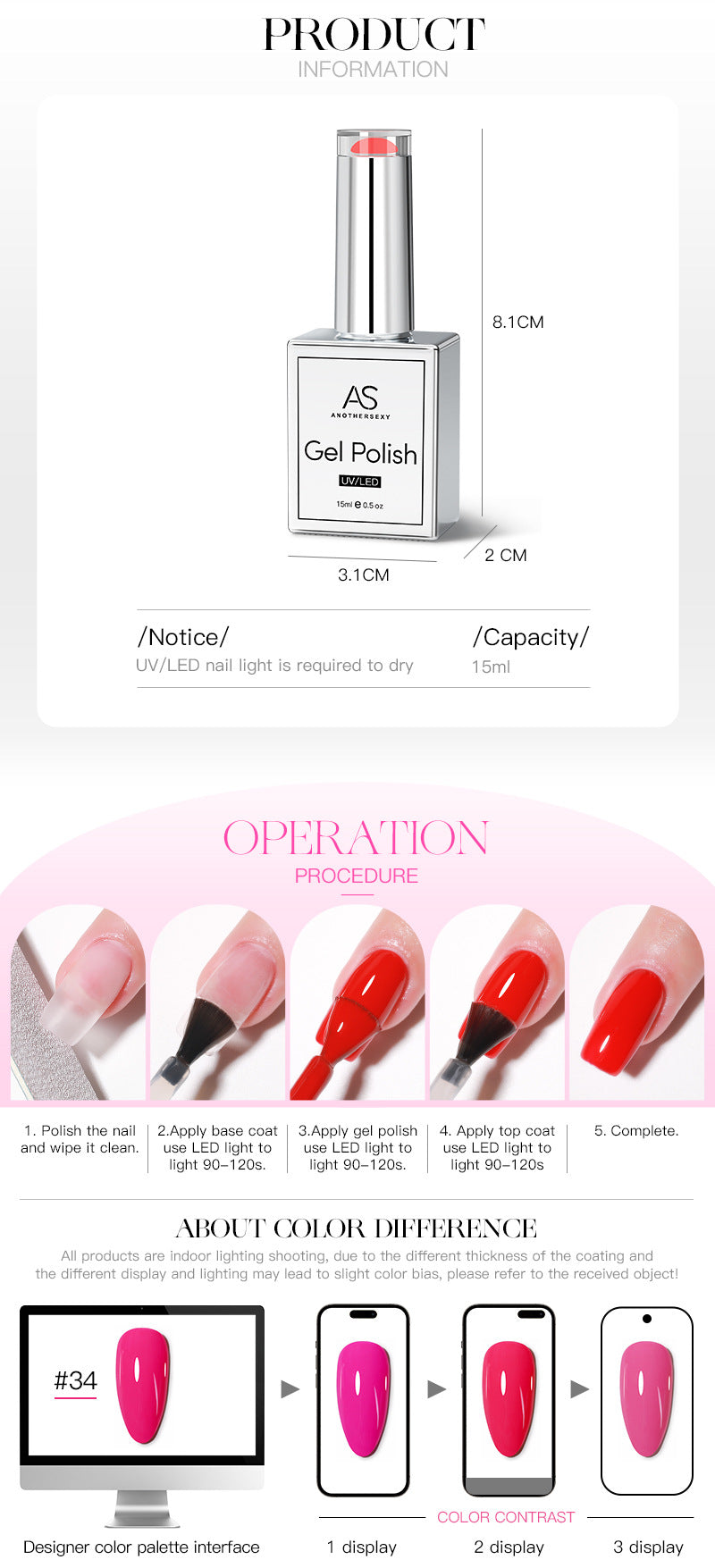 15ml HEMA & TPO-Free 66 Colors Gel Nail Polish Set
